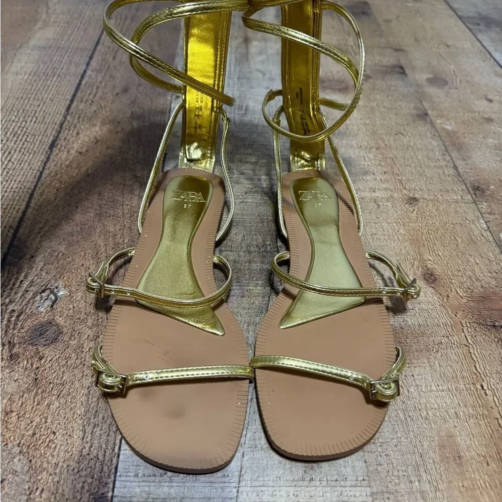 ZARA MULTI STRAP FLAT SANDALS with buckle detail bloggers favorite 37 6.5 - Picture 9 of 12